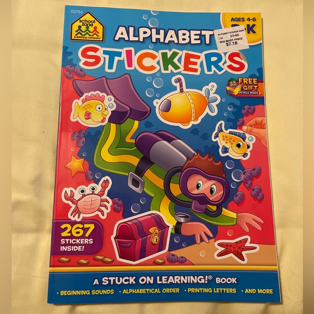 Alphabet Stickers Book Ages 4-6 (Pre-K - K) 267 STICKERS! Sounds, Letters, Order